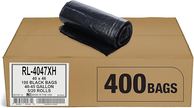Aluf Plastics 45 Gallon Trash Can Liners (400 Count) - 40" x 46" - Thick 1.5 MIL Equivalent Black Trash Bags for Bathroom, Kitchen, Office, Industrial, Commercial, Recycling and More