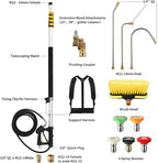 24 FT Telescoping Pressure Washer Wand with Pressure Washer Extension Wand, Brush Head, Gutter Cleaner, 5 Spray Nozzle Tips, 2 Hose Adapters and Support Belt