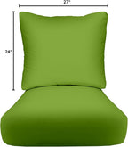 RSH DECOR: Deep Seating Cushion with Pillow Back | 24” x 27” Seat | All-Weather Spun Fabric | Water and Fade-Resistant | Outdoor Chair Cushion Set for Patio Furniture | Kiwi Green