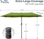 PHI VILLA 13ft Large Patio Umbrellas, Double-Sided Outdoor Market Rectangle Umbrella for Outside, Lime Green
