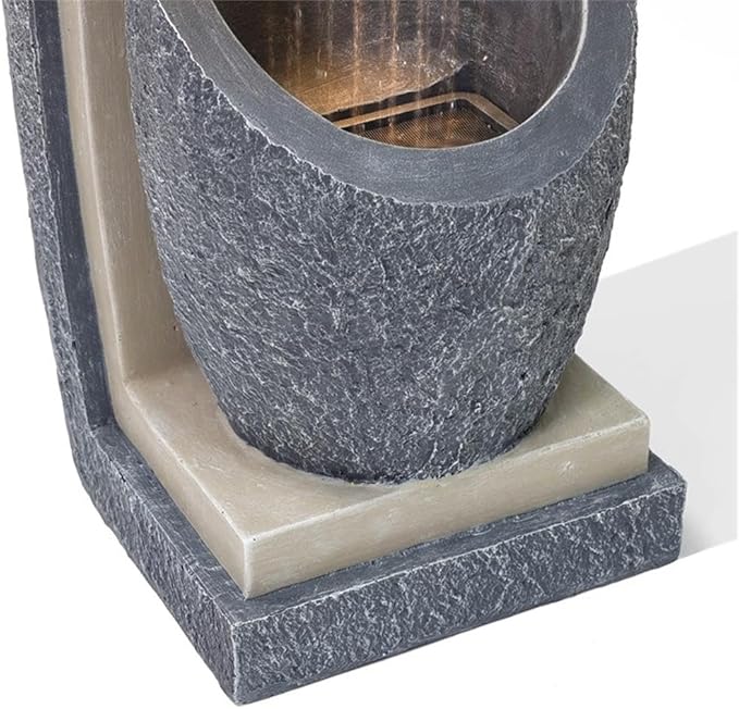 LuxenHome Water Fountain Outdoor, 32 Inch Resin Cascading Water Fountains Indoor with LED Lights, Modern Garden Decor, Small Waterfall Fountain, Outdoor Fountains and Waterfalls Garden Decor