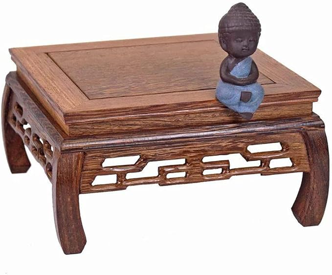 GOLDY&WENDY Chinese Style Wooden Base Rosewood Carved Flower Bonsai Display Stand Art Antique Furniture Decoration