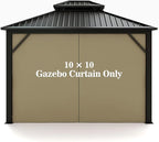 Gazebo Universal Replacement Privacy Curtain – Hugline 10' x 10' Gazebo Side Wall Outdoor Privacy Panel with Zipper (Khaki)