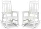 SERWALL White Outdoor Rocking Chair Set of 2, HDPE Outdoor Rocker