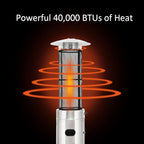 COSTWAY Outdoor Propane Patio Heater, 40,000 BTU Propane Heater with Dancing Flame, Portable Wheels, Stainless Steel Pyramid Floor-Standing Outdoor Heater for Balcony Backyard Garden, Silver