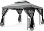 COBIZI Gazebo 10x13 Heavy Duty Gazebos with Improved Nettings Outdoor Gazebo Double Roof Patio Gazebos with Metal Steel Frame Outdoor Canopy for Patio,Garden, Backyard (Gray)