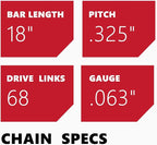 KAKEI Stihl Chainsaw Chain 18 Inch .325" Pitch .063" Gauge 68 Drive Links- 26RS 68 Fits Stihl (PRE 2023 .063" Gauge) 025, MS250, MS251, 3005 008 4717-36390050068, V68 (3 Chains) - Full Chisel