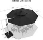 PURPLE LEAF 12ft Patio Umbrella With Base Solar powered LED Cantilever Umbrella with LED lights Windproof Outdoor Offset Umbrella for Garden Deck Pool Patio, Black