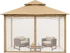 MASTERCANOPY Outdoor Garden Gazebo for Patios with Stable Steel Frame and Netting Walls (10x12,Beige)