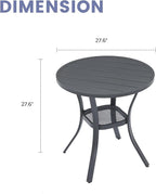 VICLLAX Outdoor Patio Round Dining Table, 28"x 28" Metal Slatted Round Tabletop with Storage Shelf for Deck Lawn Garden Backyard, Dark Grey