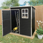 5x3 FT Resin Outdoor Storage Shed with Floor, Waterproof Heavy-Duty Plastic Garden Sheds w/Window and Lockable Door, Outside Tool Shed for Backyard, Patio, Lawn, Bike, Toys, Black