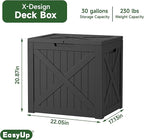 EasyUp 32 Gallon Outdoor Storage Box, Resin Waterproof UV-Resistant Deck Box, Reinforced Stability for Patio, Garden, and Poolside, X-Design Black
