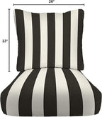 RSH DECOR: Deep Seating Cushion with Pillow Back | 23” x 26” Seat | All-Weather Spun Fabric | Water and Fade-Resistant | Outdoor Chair Cushion Set for Patio Furniture | Black & White Stripe