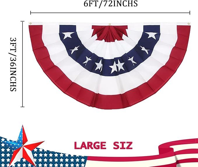 3 x 6 Ft American Pleated Fan Flag, USA Patriotic Half Fan Bunting Flag, 4th of July Decorations Flags (Set of 3)