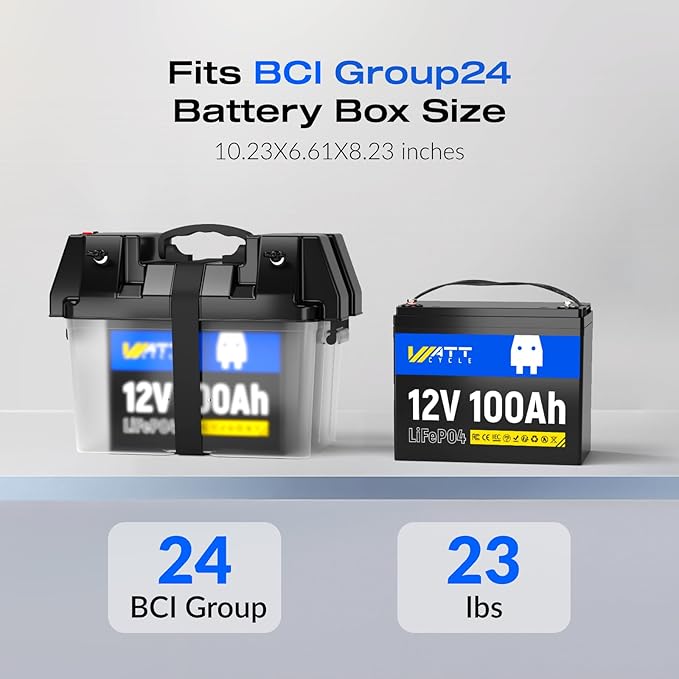 WattCycle 12V 100Ah LiFePO4 Lithium Battery 3 Pack - BCI Group 24, 15000 Cycles, Built-in 100A BMS, Low-Temperature Protection - Ideal for RVs, Golf Cart, Home Energy Storage, Marine (3 Pack)