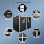 4‘x8’ Lean to Shed, Resin Storage Sheds Outdoor with Floor Included, Plastic Sheds & Outdoor Storage Clearance with 2 Windows, Backyard Storage Sheds for Garden Tools, Bicycle