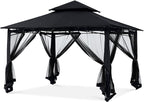 MASTERCANOPY Outdoor Garden Gazebo for Patios with Stable Steel Frame and Netting Walls (11x11,Black)