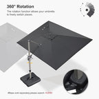 PURPLE LEAF 9' X 11.5' Patio Umbrella, Rectangle Outdoor Cantilever Umbrella, Aluminum Offset Umbrella with Champagne Frame and 360° Rotation for Pool Deck Garden, Black