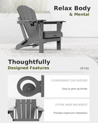 MUCHENGHY Folding Adirondack Chairs, Patio Chairs, Lawn Chairs, Outdoor Chair, Adirondack Chair Plastic, Fire Pit, Weather Resistant with Cup Holder for Deck, Backyard, Garden(Gray)