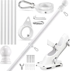 REERON Flag Pole Kit for House, 6 FT Stainless Steel Spinning Flag Pole, 1" Rustproof Porch Flagpole with 360° Tangle Free Metal Flagpole Rings & 2-Position Bracket for Outdoor Sport for 3x5 Flags