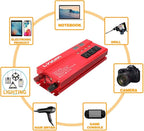 Yinleader Car Power Inverter 1000W/2000W(Peak) DC 12V to 110V AC Converter with Intelligent LED Display 4 AC Outlets 4 USB Charger for RV Caravan Truck Laptop(Red)