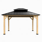 COOS BAY 11x13 Hardtop Gazebo with Cedar Wood Frame, Galvanized Steel Double Roof Outdoor Pavilion for Garden, Lawn, Poolside, Patio, Deck, Natural Wood/Black