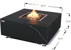 Elementi+ | Bianco Gas Fire Pit | Marble Porcelain & Metal Frame | 40" Square Fire Table | Electronic Ignition | Canvas Cover, Fire Glass & Burner Lid Included | White | Propane Gas