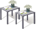 Crestlive Products Outdoor Side Table Set of 2, Aluminum Rectangular Side/End Table, Small Patio Coffee Bistro Table for Outdoor Indoor (Light Grey)