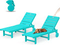 Outdoor Chaise Lounge Chairs Set of 2, 2-Piece, 26.8” Super Wide Lounge Chair Outdoor, HDPS Pool Chairs with 5 Positions, Patio Lounge Chair with Wheels for Pool,Lawn,Backyard, Aruba Blue
