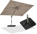 PURPLE LEAF 9' x 11' Patio Umbrella with Base Cantilever Umbrella Rectangular Outdoor Offset Umbrella with Champagne Frame and 360° Rotation for Garden Deck Pool, Taupe