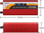 1000W Pure Sine Wave Inverter (2000W Peak), 12V/24V Auto-Detect, 50Hz/60Hz Switchable, LCD Display, Type-C Fast Charging, Silent Design, Overload & Overheat Protection for RV, Home (RED-1000W)