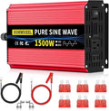 SUNWHEEL 1500W 24V Pure Sine Wave Inverter, 24V DC to 110V/120V AC Power Inverter for RV、Off Grid、Truck、Power Outage with 2 AC outlets and LCD Display
