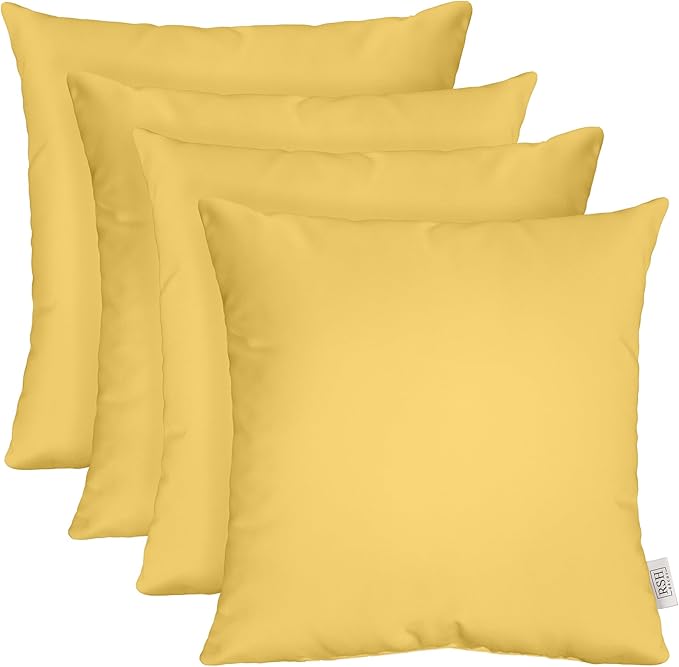 RSH DECOR: Sunbrella Square Throw Pillows Set of 4 | 24" x 24" | Water and Fade-Resistant Performance Fabric | Outdoor Pillow Covers with Down-Alternative Inserts | Canvas Buttercup Yellow