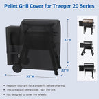SunPatio Grill Cover for Traeger 20 Series, Heavy Duty Waterproof Wood Pellet Smoker Cover, Compatible with Junior, Tailgate & Recteq 340 Grills, All Weather Protection Full Length Barbecue Protector