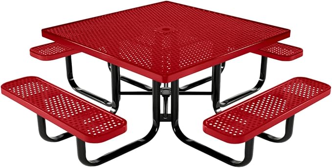 COATEDOUTDOORFURNITURE Heavy-Duty Portable Outdoor Kids Table with Umbrella Hole, Punched Steel Kids Picnic Table, Commercial-Grade, Made in America (46 in, Square, Childrens, Textured Red)