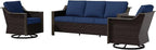3 Piece Wicker Patio Conversation Set, All-Weather Use Outdoor Wicker Sofa with 2 PE Rattan Swivel Chair, Removable Water-Resistant Cushion, Ideal for Porch, Backyard, Balcony, Poolside, Blue