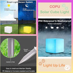 8-in Solar Cube Light Outdoor Waterproof, 16 Colors Illuminate Cube Floor Lamp, Dimmable Glowing LED Tesseract Cosmic w/Ground Stake & Remote Dynamic Effect for Garden Yard Patio Mood Ambient Lighting
