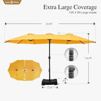 Sophia & William 15 ft Extra Large Patio Umbrella with Base Included, Rectangular Outdoor Umbrella Heavy Duty, Market Umbrella Double-sided Fade Resistant for Pool Garden Backyard, Golden yellow