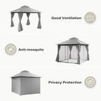 Outdoor Patio Gazebo 8FT, Heavy Duty Party Tent & Shelter with 2-Tier Roof and Expansion Bolts, Mosquito Nettings and Privacy Screens for Backyard, Garden, Poolside, Gray