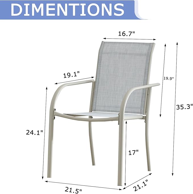 Patio Chairs Set of 6, Outdoor Dining Chairs with Breathable Textilene Fabric, Stackable Patio Chairs for Lawn, Garden, Backyard, Poolside, Beige