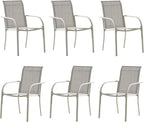 Patio Chairs Set of 6, Outdoor Dining Chairs with Breathable Textilene Fabric, Stackable Patio Chairs for Lawn, Garden, Backyard, Poolside, Grey