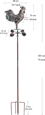 Metal Wind Spinner Rooster Décor Garden Statue 79" Antique Copper Chicken Yard Art Sculpture Outdoor Kinetic Garden Stake for Patio,Lawn,Country Cottage,Farm
