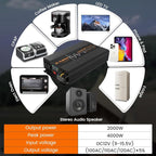 2000W Pure Sine Wave Power Inverter 12V DC to 120V AC 60HZ with LCD Display, USB Port, Wireless Remote Control（10M）, Solar, Outdoor