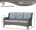 HUMMUH 3 Piece Patio Furniture Set All Weather Wicker Outdoor Sectional Sofa Manual Weaving Rattan High Curved Back Patio Couch with Ottomans