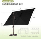 JZAC & QZYD 10 X 13 FT Cantilever Patio Umbrella Outdoor Large Heavy Duty Rectangle Offset Double Top Umbrellas with 360° Rotation for Pool Deck Backyard Garden, Black