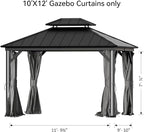Gazebo Curtain Replacement Universal 4-Panel Sidewalls 10' x 12', Outdoor Gazebo Privacy Curtains with Zipper, Replacement for Patio Canopy, Garden, Backyard, Grey (Curtain Only)