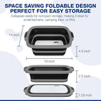 2-Pack XL Collapsible BBQ Prep Tub with Built-In Cutting Board, Lid & Strainer – Marinate, Drain & Prep – Large Food-Safe Container – Perfect for Grilling, Smoking & Outdoor Cooking (Black)