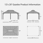 PURPLE LEAF 12' X 20' Outdoor Hardtop Permanent Galvanized Steel Gazebo Double Roof Canopy Aluminum Frame Patio Garden Pavilion with Netting and Curtains