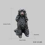 Porch Greeter Dog Statue with Flip-Over “Welcome/ON Patrol” Hanging Plaque and Solar Walkway Lantern, Black Sitting Poodle Yard Accent