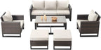 Rilyson Wicker Outdoor Patio Furniture Set - 6 Piece Patio Conversation Set with 2 Armrest Chairs,2 Rattan Ottoman,1 Couch and 1 Metal Side Table for Outside Porch Deck Backyard(Brown/Beige)